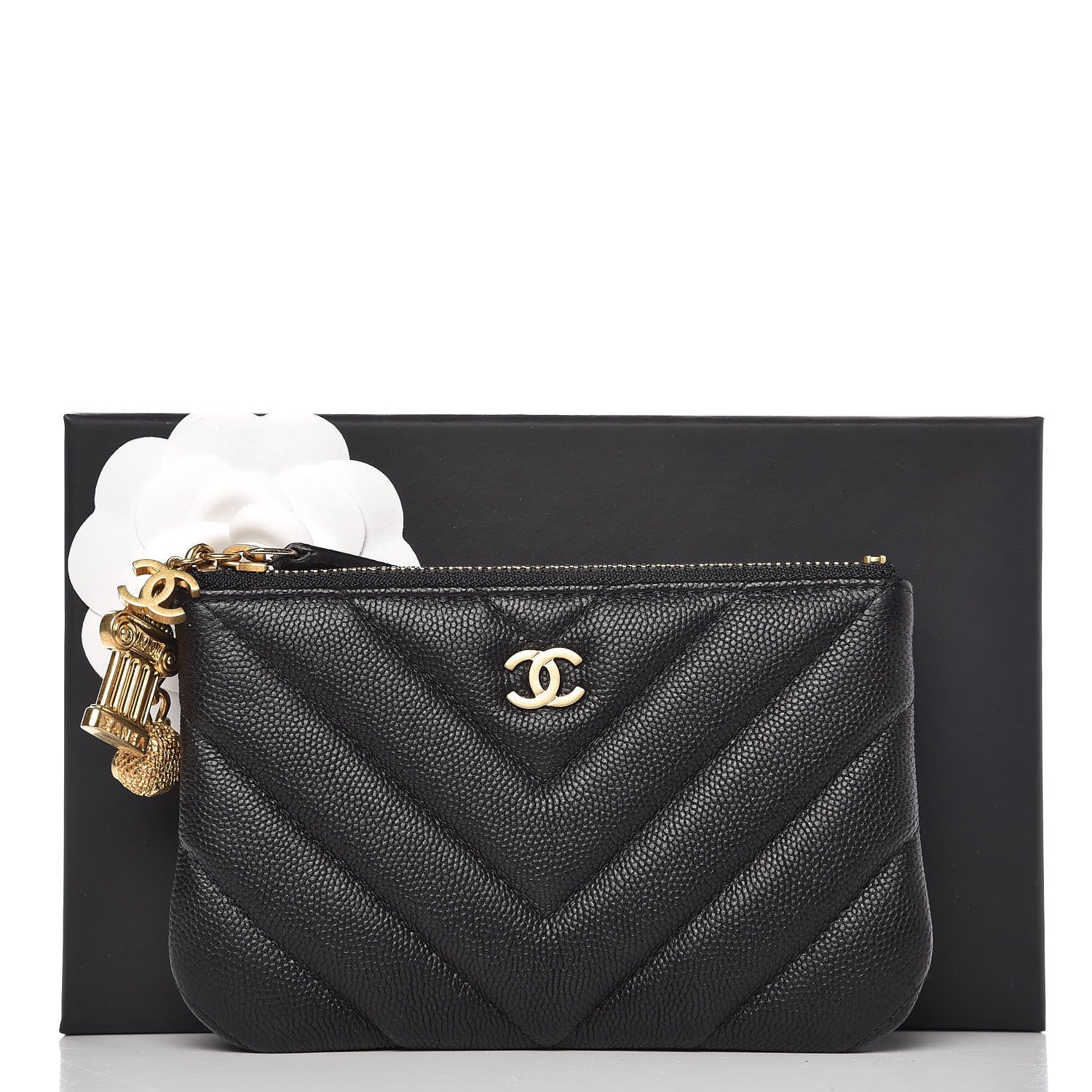Chanel Caviar Chevron Quilted Small Ancient Greek Charms Cosmetic Case Black 8 of 8