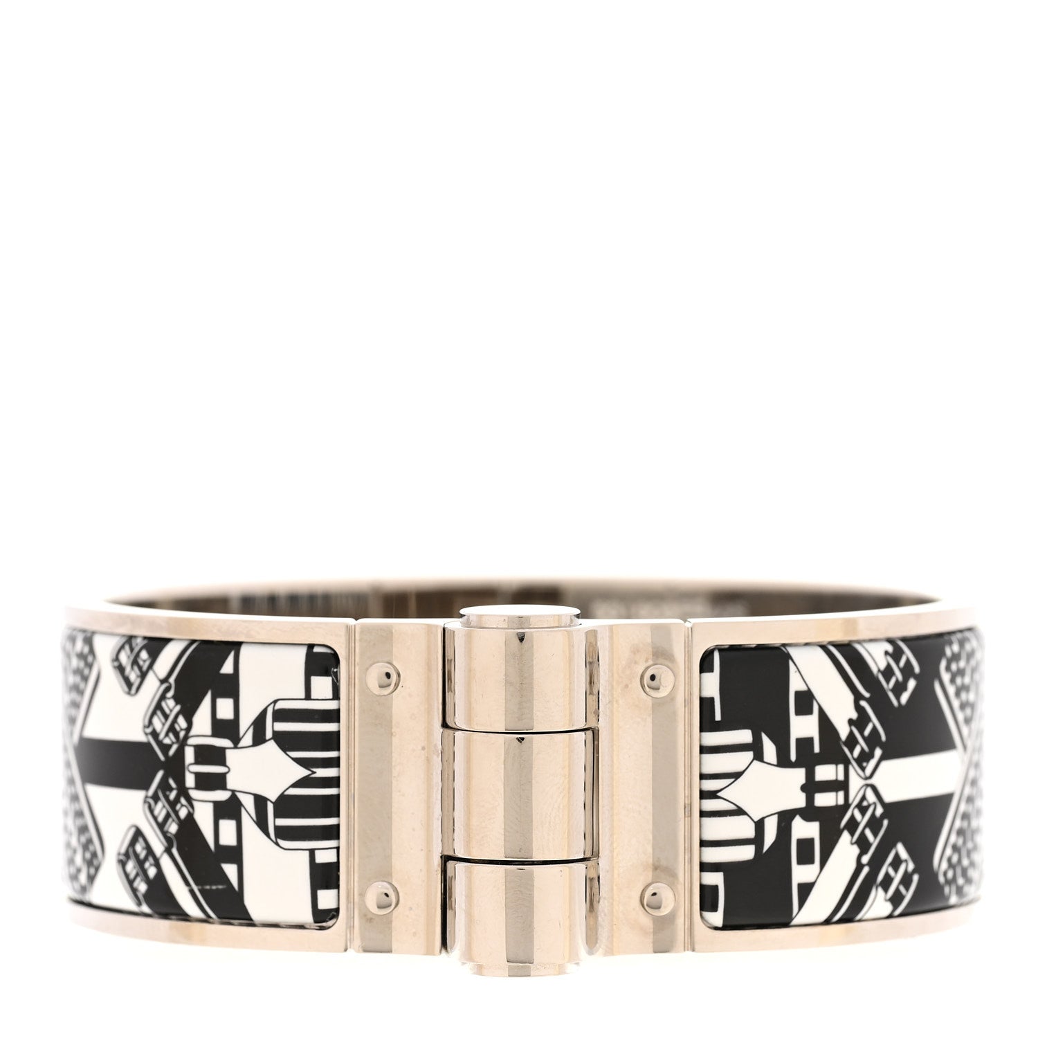 Hermes Enamel Printed Wide Charniere Sangles En ZigZag Hinged Bracelet S Positif Negatif 1 of 4