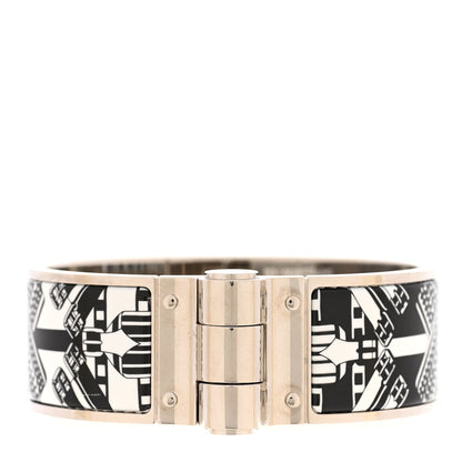 Hermes Enamel Printed Wide Charniere Sangles En ZigZag Hinged Bracelet S Positif Negatif 1 of 4