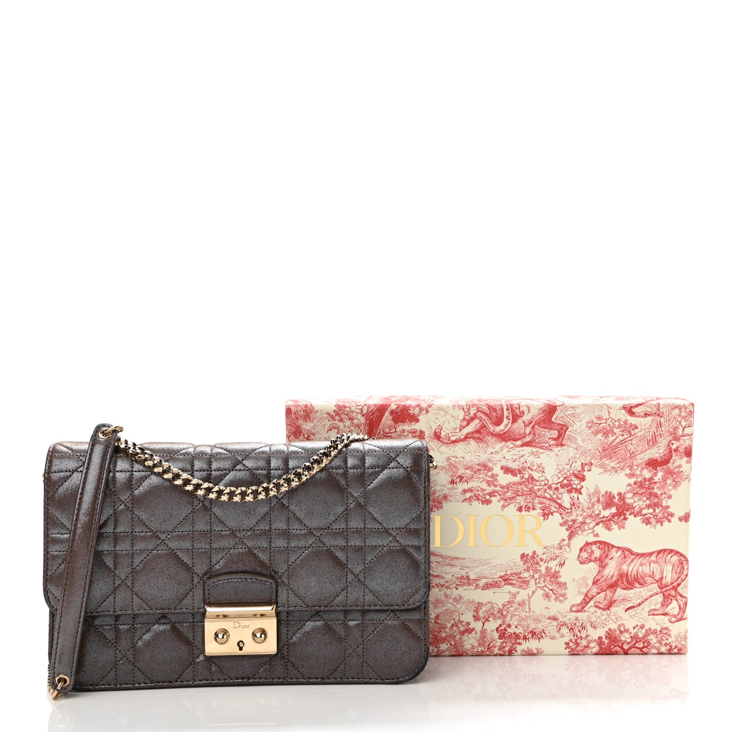 Metallic Calfskin Cannage Miss Dior Promenade Pouch Brown