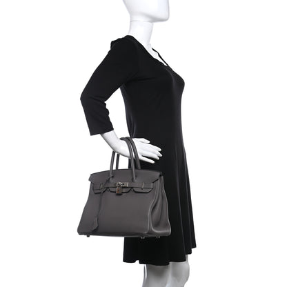 Hermes Togo Horseshoe Birkin 30 Etain Bleu Electrique 2 of 13