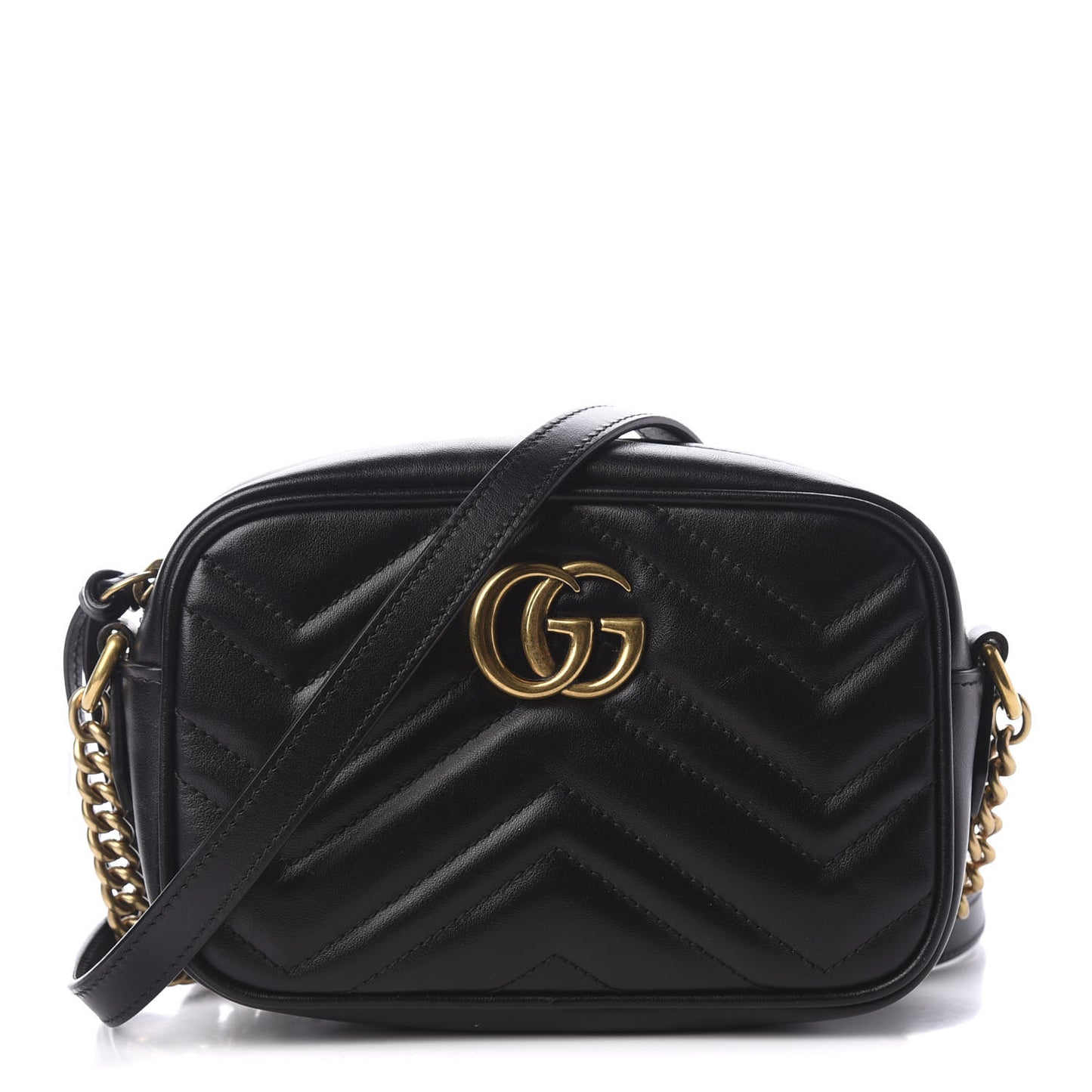 Calfskin Matelasse Mini GG Marmont Chain Shoulder Bag Black