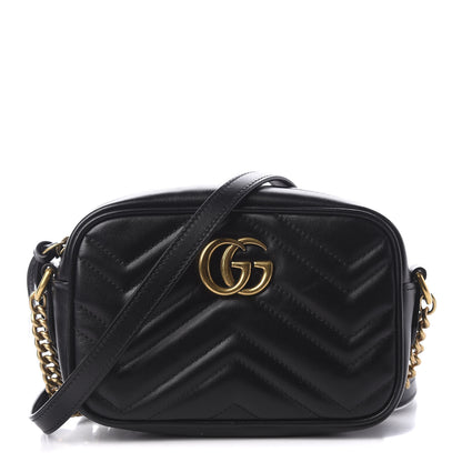 Gucci Calfskin Matelasse Mini GG Marmont Chain Shoulder Bag Black 1 of 10