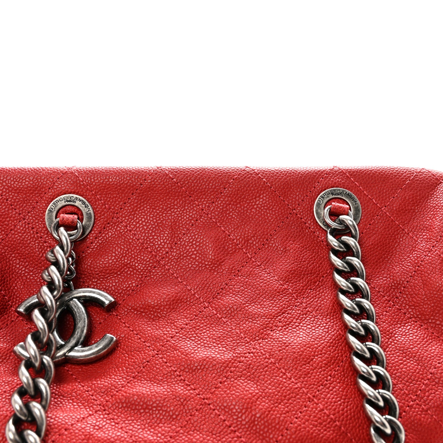 Chanel Caviar Quilted Frame CC Shopping Tote Red 8 of 10