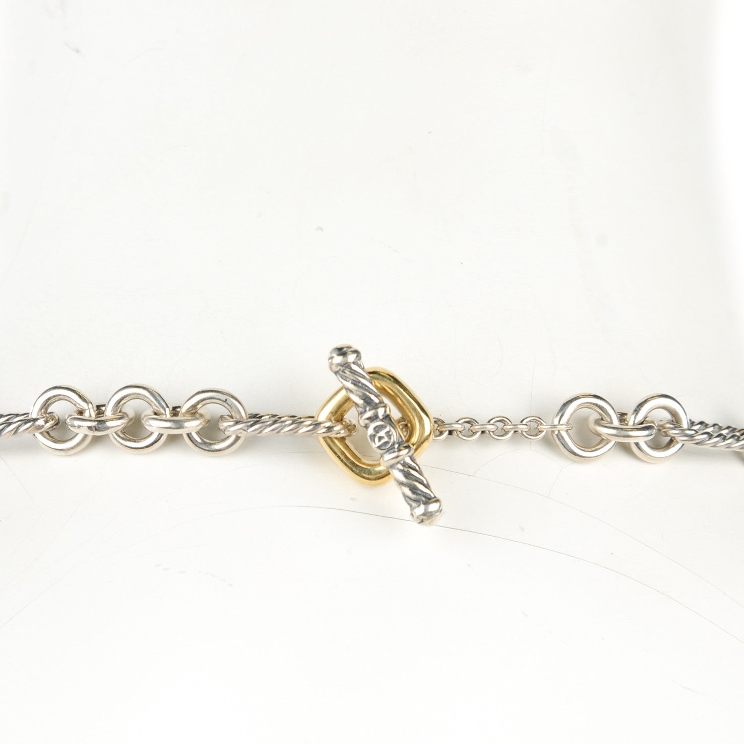 David Yurman Sterling Silver 18K yellow Gold Pave Diamond Chalcedony 25mm Acorn Figaro Necklace 5 of 8