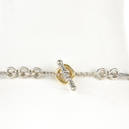 David Yurman Sterling Silver 18K yellow Gold Pave Diamond Chalcedony 25mm Acorn Figaro Necklace 5 of 8
