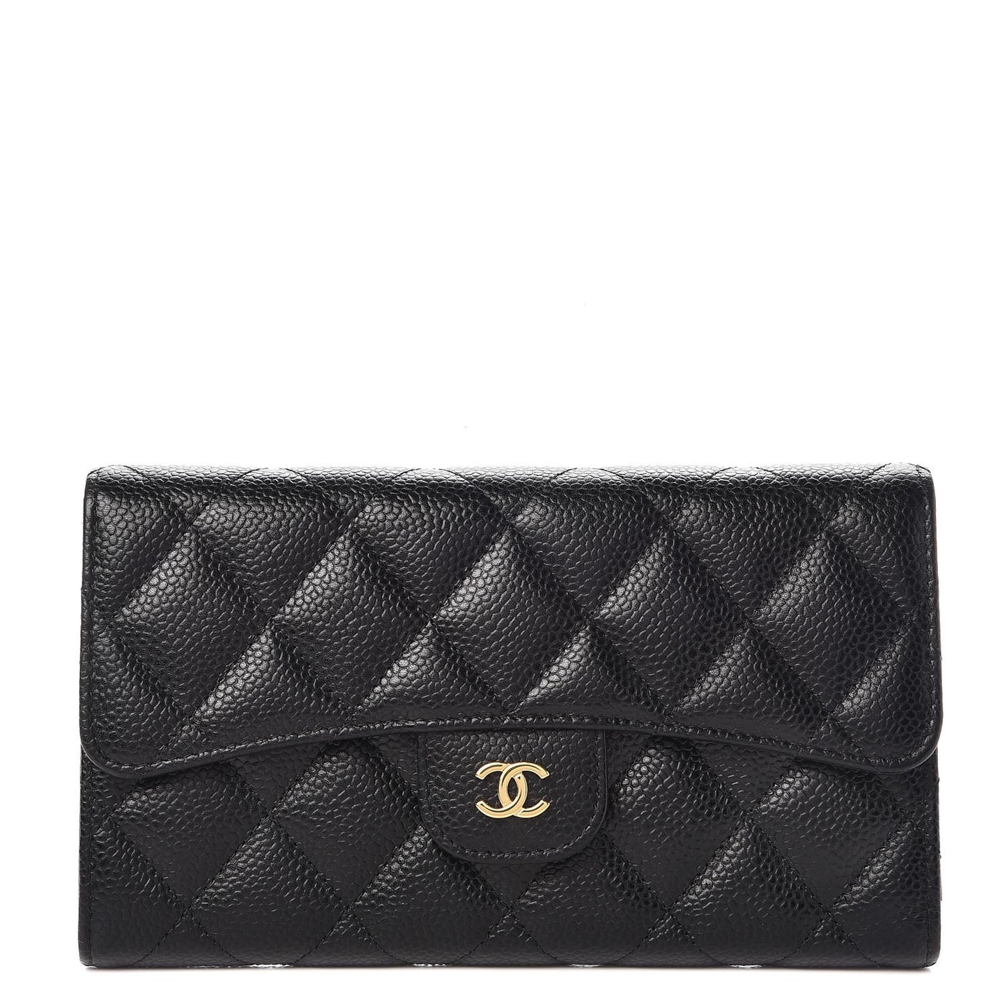 Caviar Quilted Large Flap Wallet Black