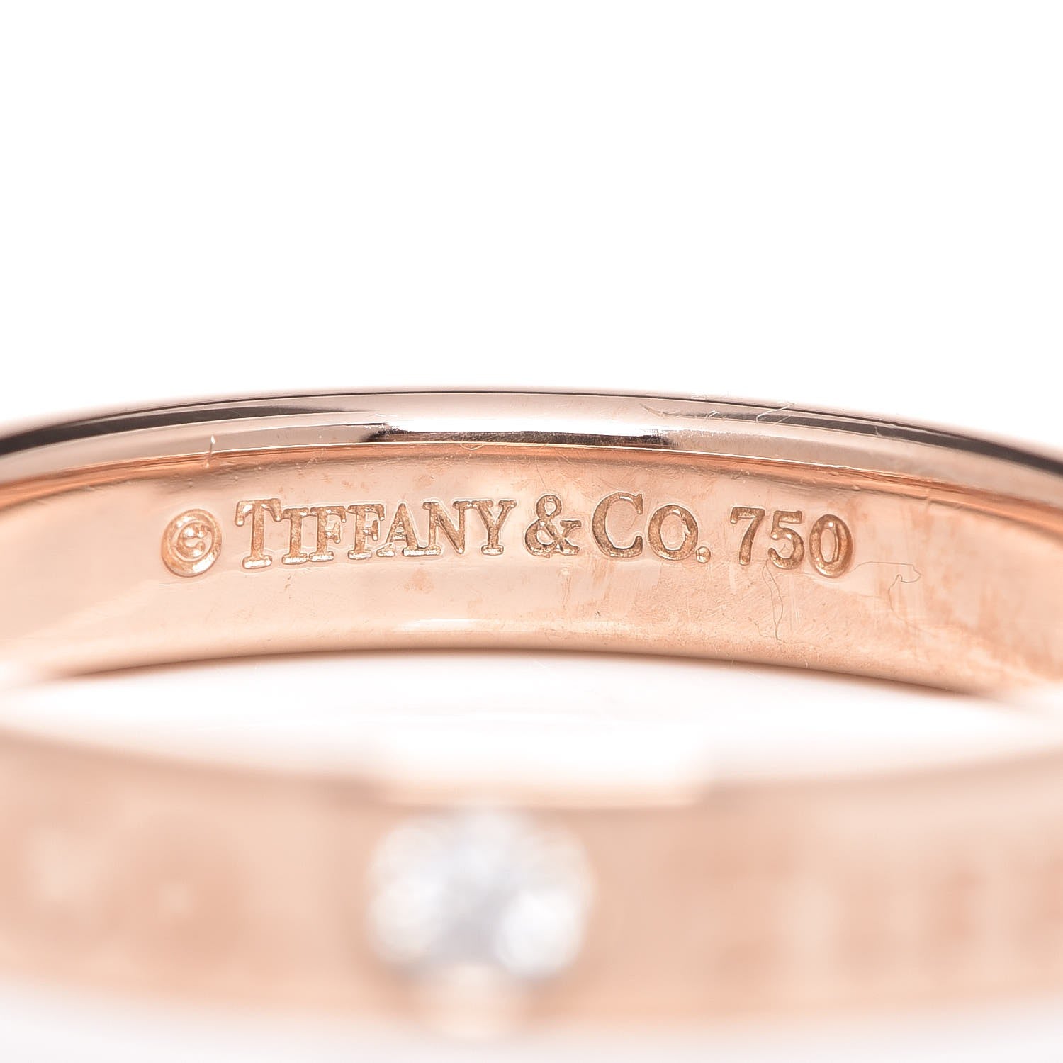 Tiffany 18K Rose Gold Diamond 3mm Logo Band Ring 48 4.5 8 of 8