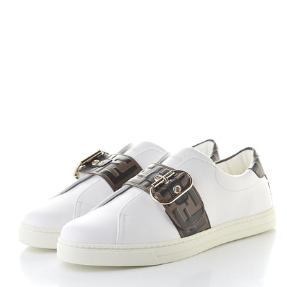 Fendi Vitello FF Embossed Womens Slip On Sneakers 40 Ultra White Maya Black 3 of 8