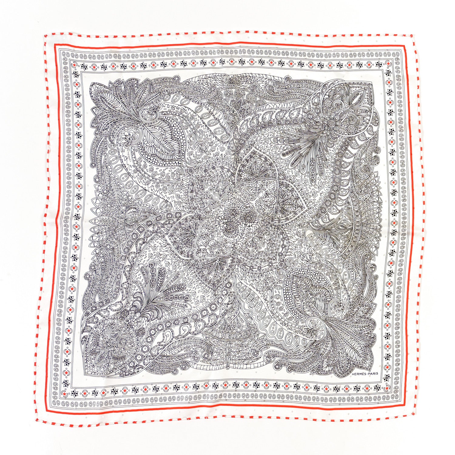 Hermes Silk Le Jardin De La Maharani Bandana Scarf 55 Black White 1 of 3