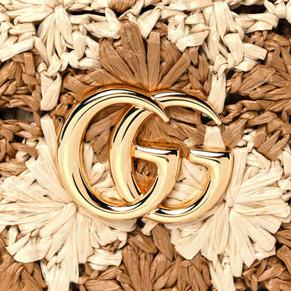 Gucci Raffia Azalea Calfskin Crochet Flower Small GG Marmont Shoulder Bag Natural Ecru Black 8 of 10