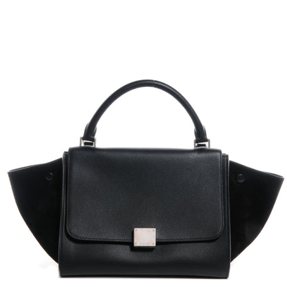 Celine Drummed Leather and Suede Small Trapeze Black 1 of 8