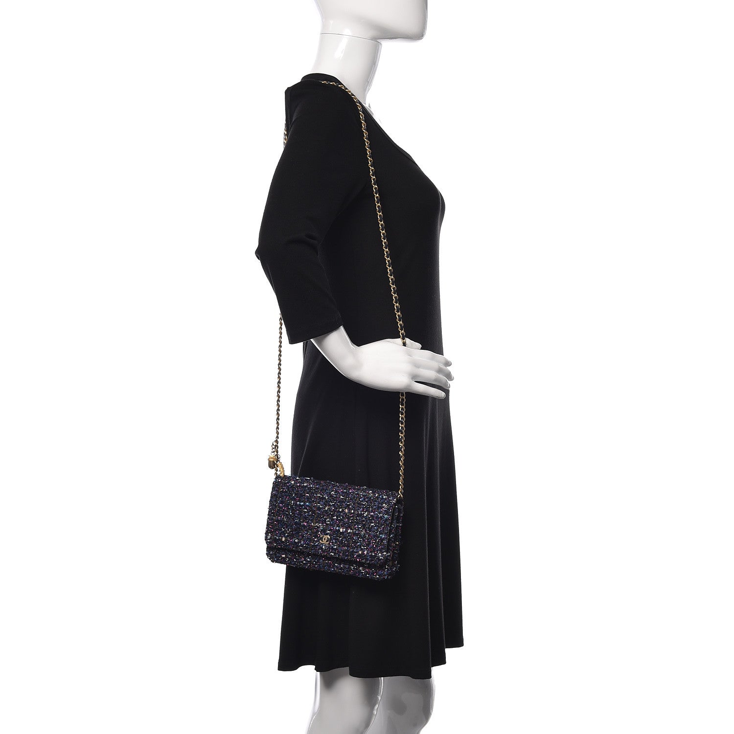 Chanel Tweed Charms Wallet On Chain WOC Blue Purple Khaki Pink 2 of 11