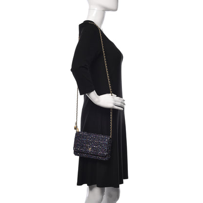 Chanel Tweed Charms Wallet On Chain WOC Blue Purple Khaki Pink 2 of 11