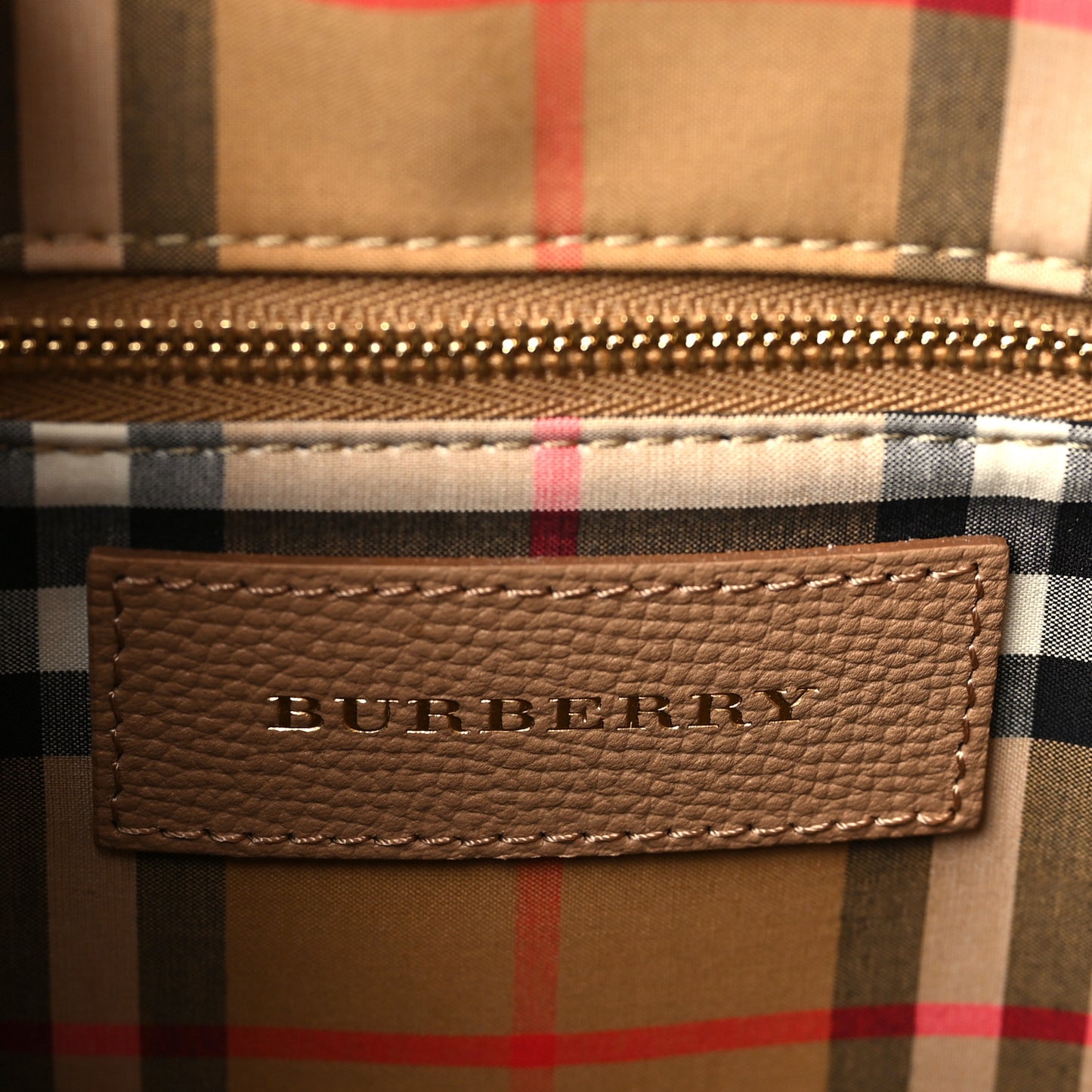 Derby Calfskin House Check Medium Banner Tote Camel