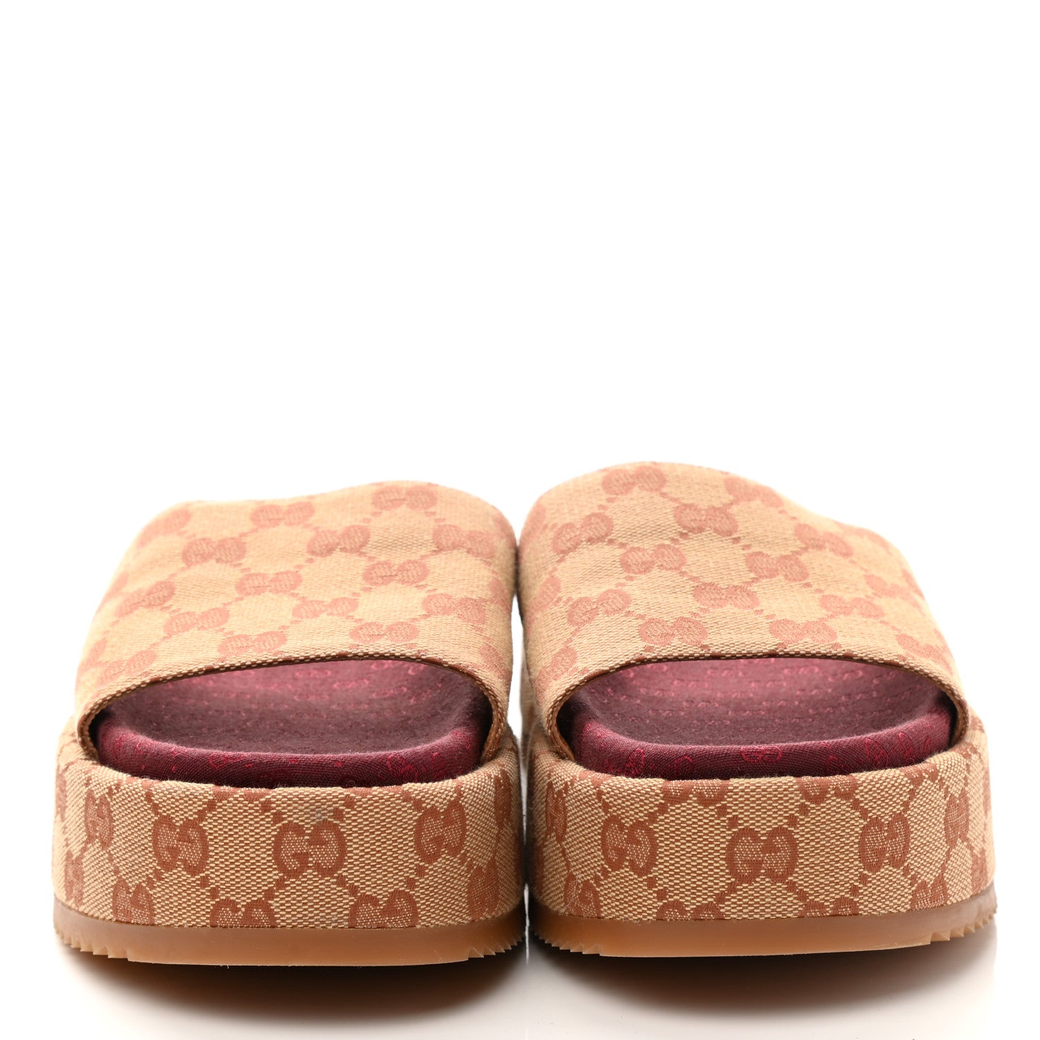Gucci Canvas GG Monogram Angelina Platform Slide Sandals 39 Beige Ruggine 2 of 8