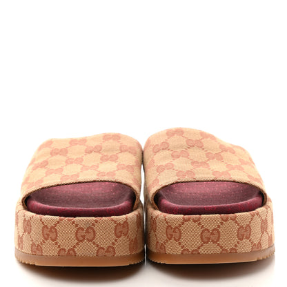 Gucci Canvas GG Monogram Angelina Platform Slide Sandals 39 Beige Ruggine 2 of 8