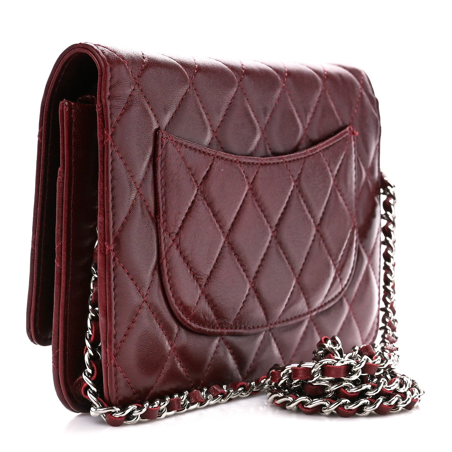 Chanel Lambskin Quilted Wallet On Chain WOC Burgundy 3 of 13