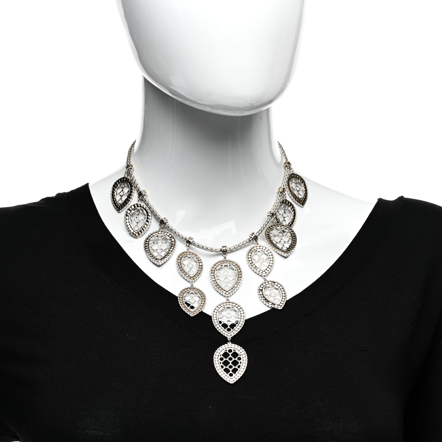 Sterling Silver 18K Yellow Gold Teardrop Bib Necklace