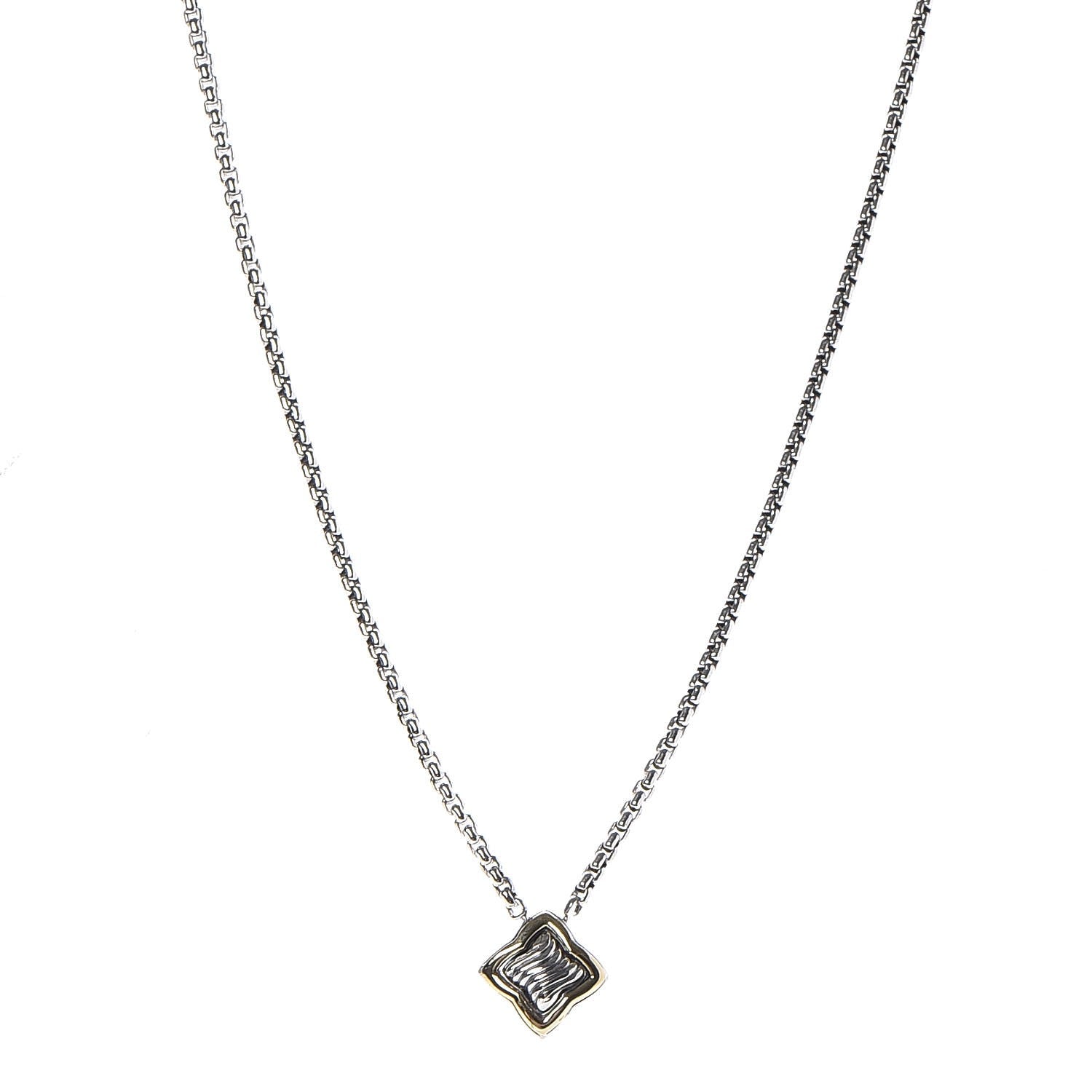 David Yurman Sterling Silver 18K Yellow Gold Quatrefoil Pendant Necklace 1 of 6