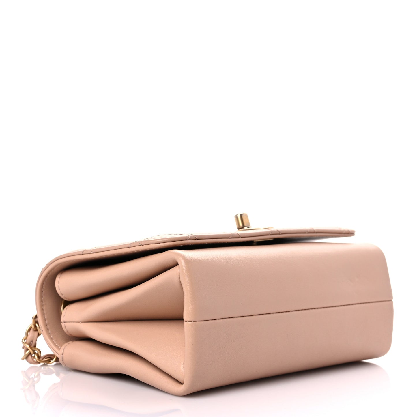 Calfskin Quilted Pearl Jewel Chain Flap Beige