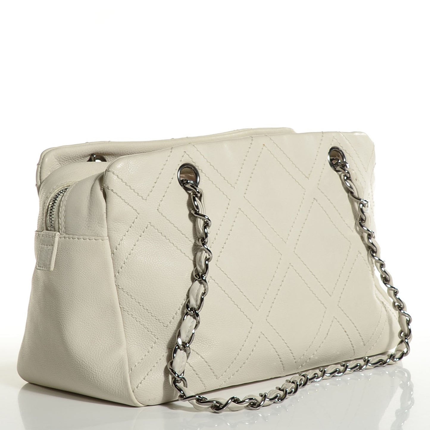 Calfskin Small Diamond Stitch Tote White