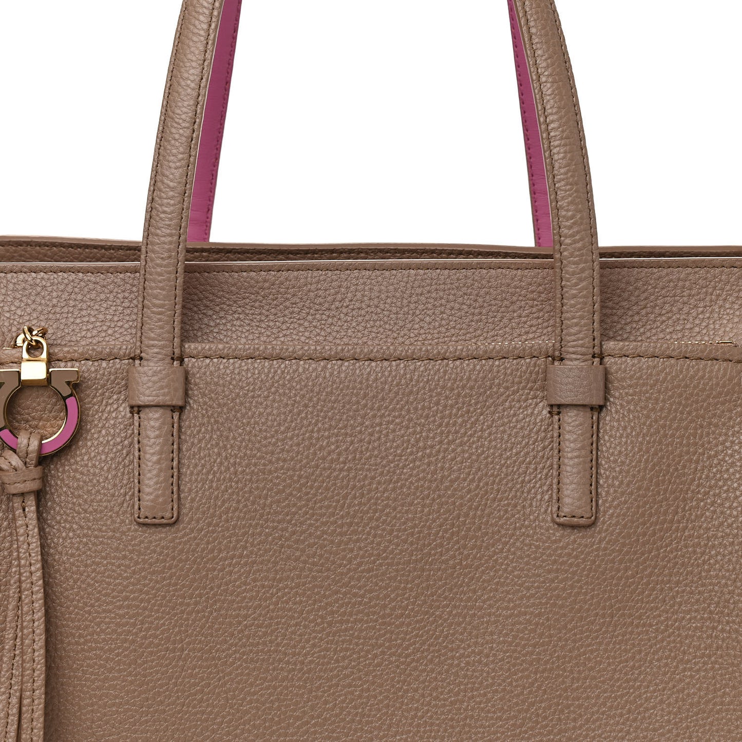 Grained Calfskin Double Handle Medium Amy Tote Beige Pink