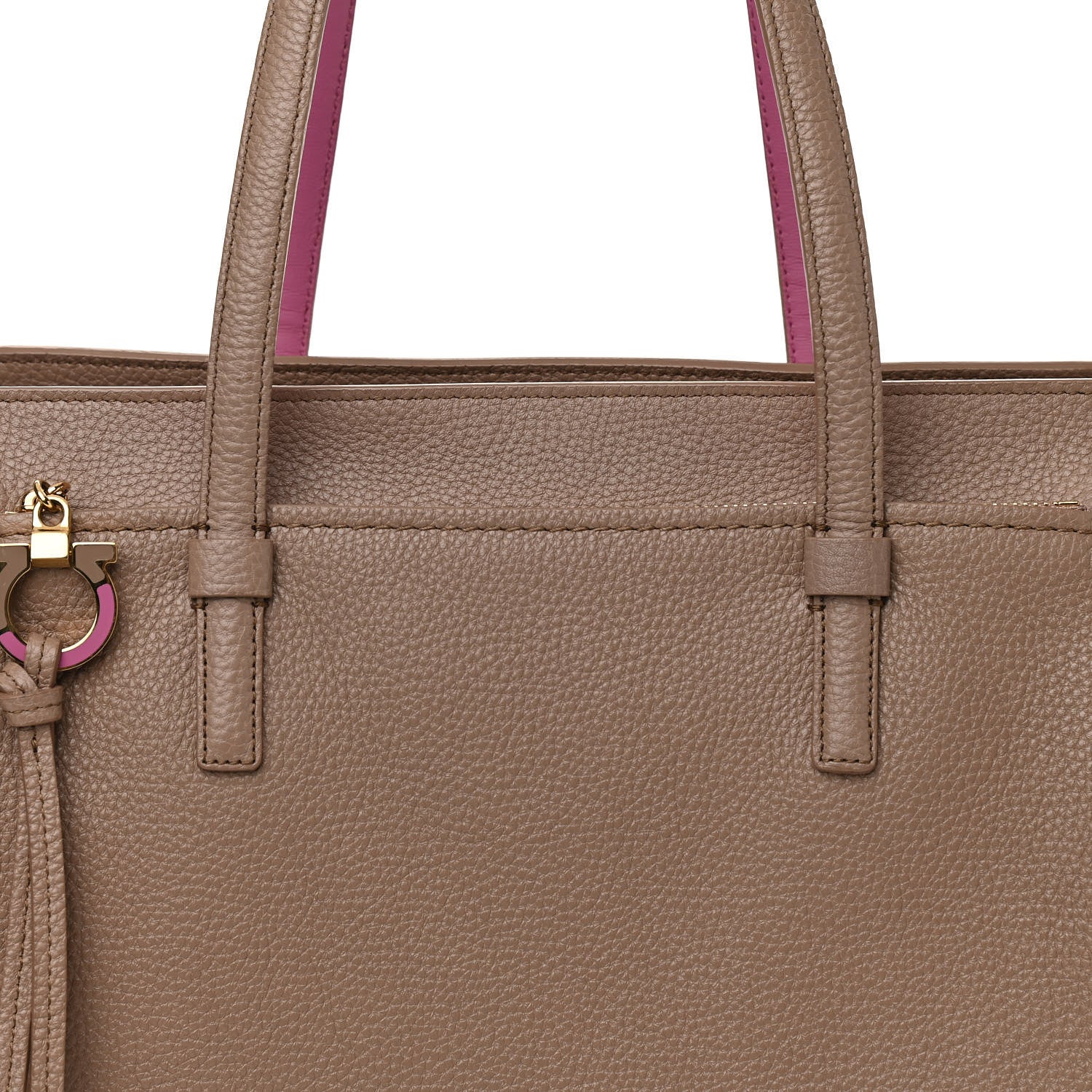 Salvatore Ferragamo Grained Calfskin Double Handle Medium Amy Tote Beige Pink 11 of 11