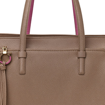 Salvatore Ferragamo Grained Calfskin Double Handle Medium Amy Tote Beige Pink 11 of 11