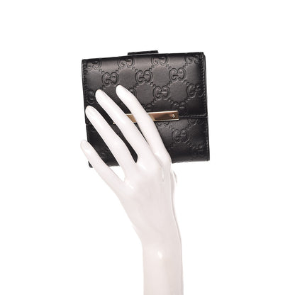 Gucci Guccissima Metal Bar French Flap Wallet Black 2 of 7
