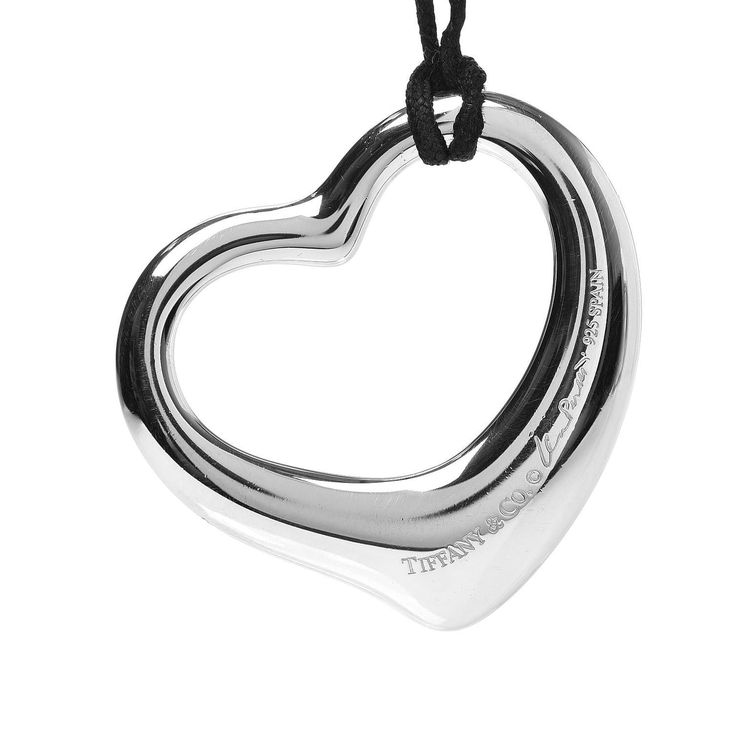 Sterling Silver 36mm Elsa Peretti Open Heart Pendant Cord Necklace