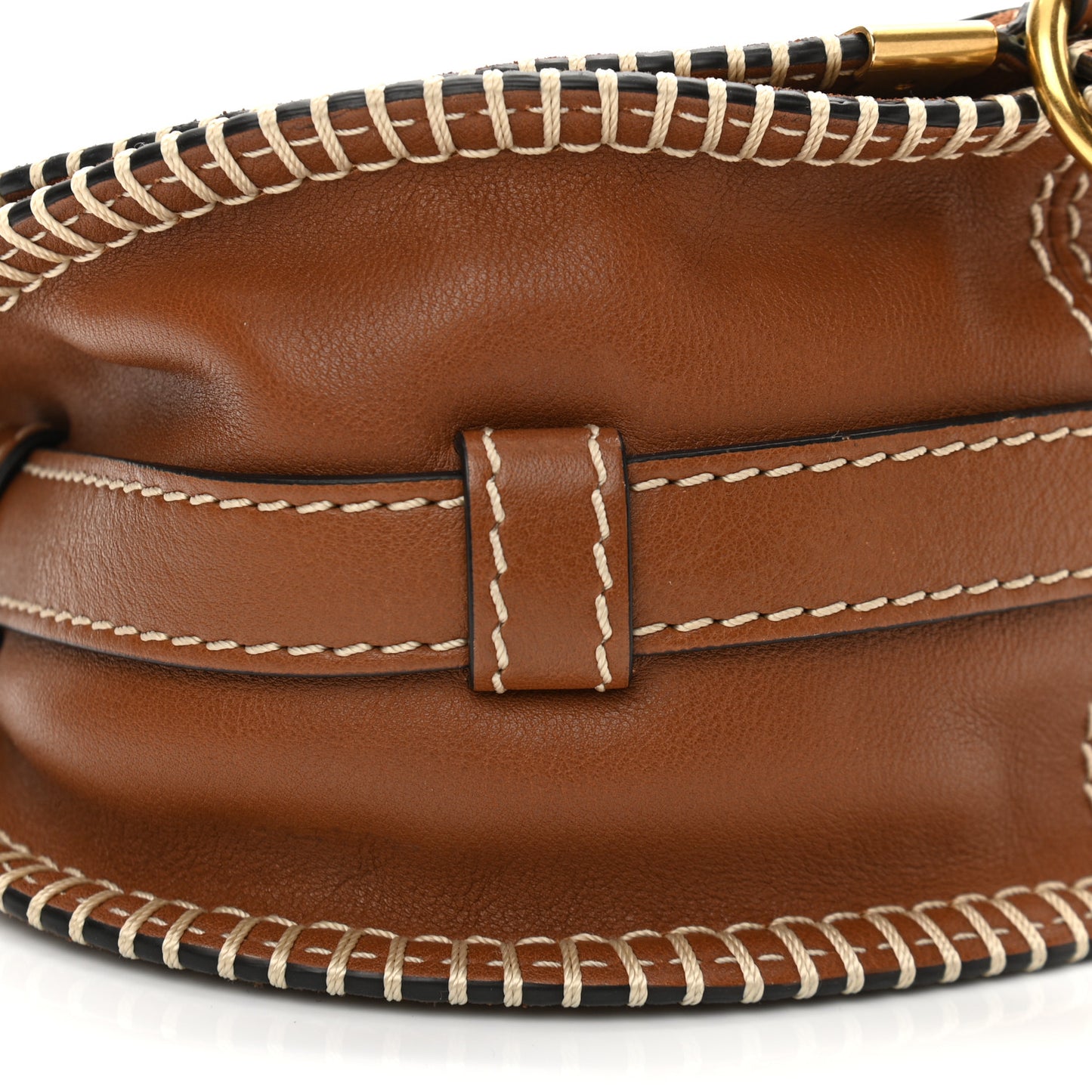 Suede Calfskin Stitched Small Marcie Round Crossbody Bag Tan