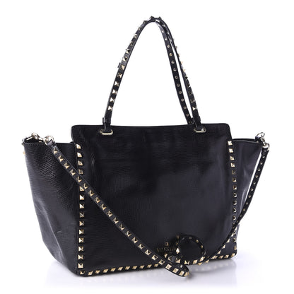 Valentino Garavani Textured Calfskin Medium Rockstud Tote Black 4 of 19