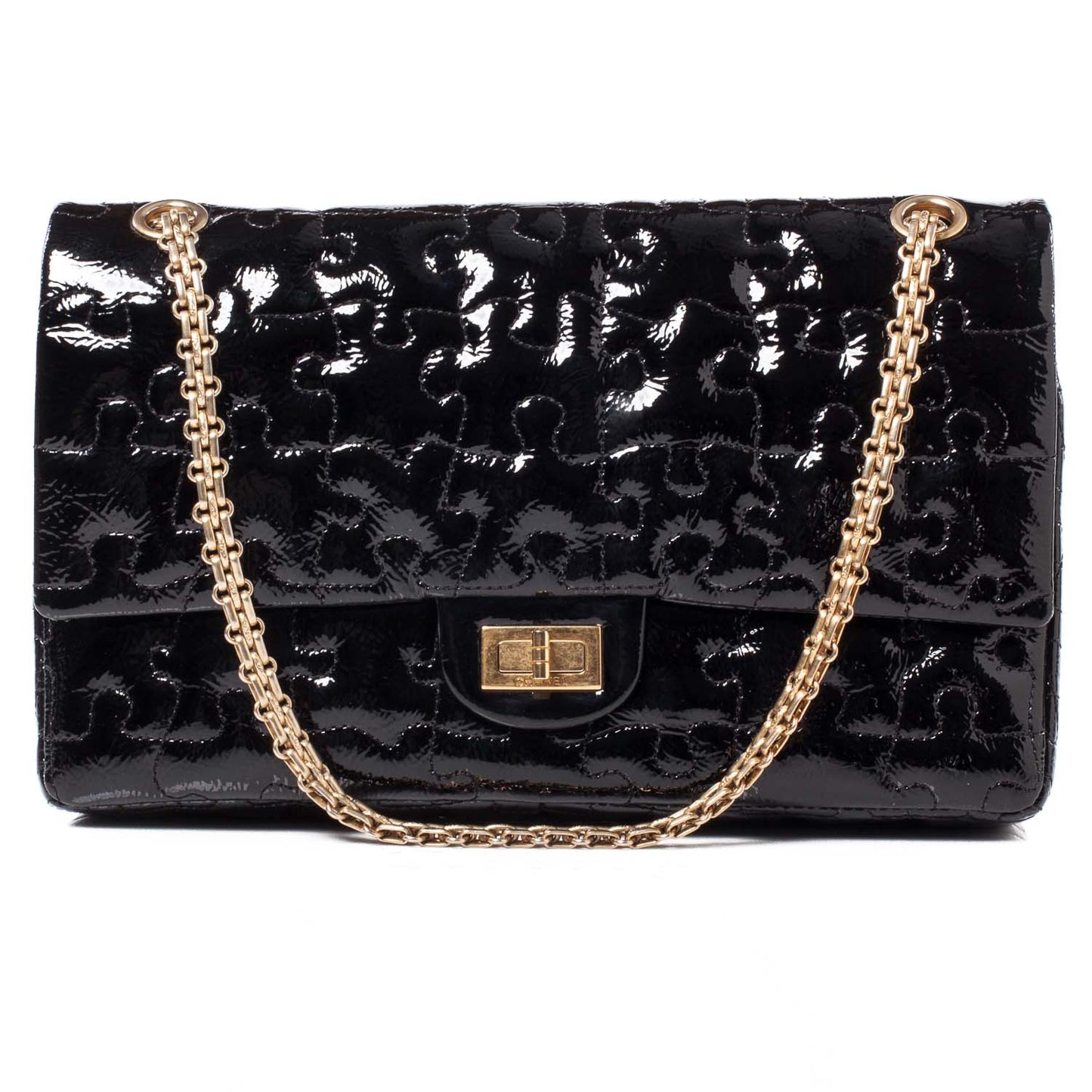 Crackled Patent Calfskin Puzzle 2.55 Reissue 226 Flap Black