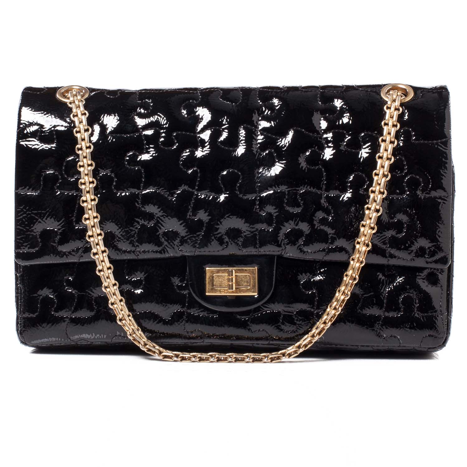 Chanel Crackled Patent Calfskin Puzzle 2.55 Reissue 226 Flap Black 1 of 10