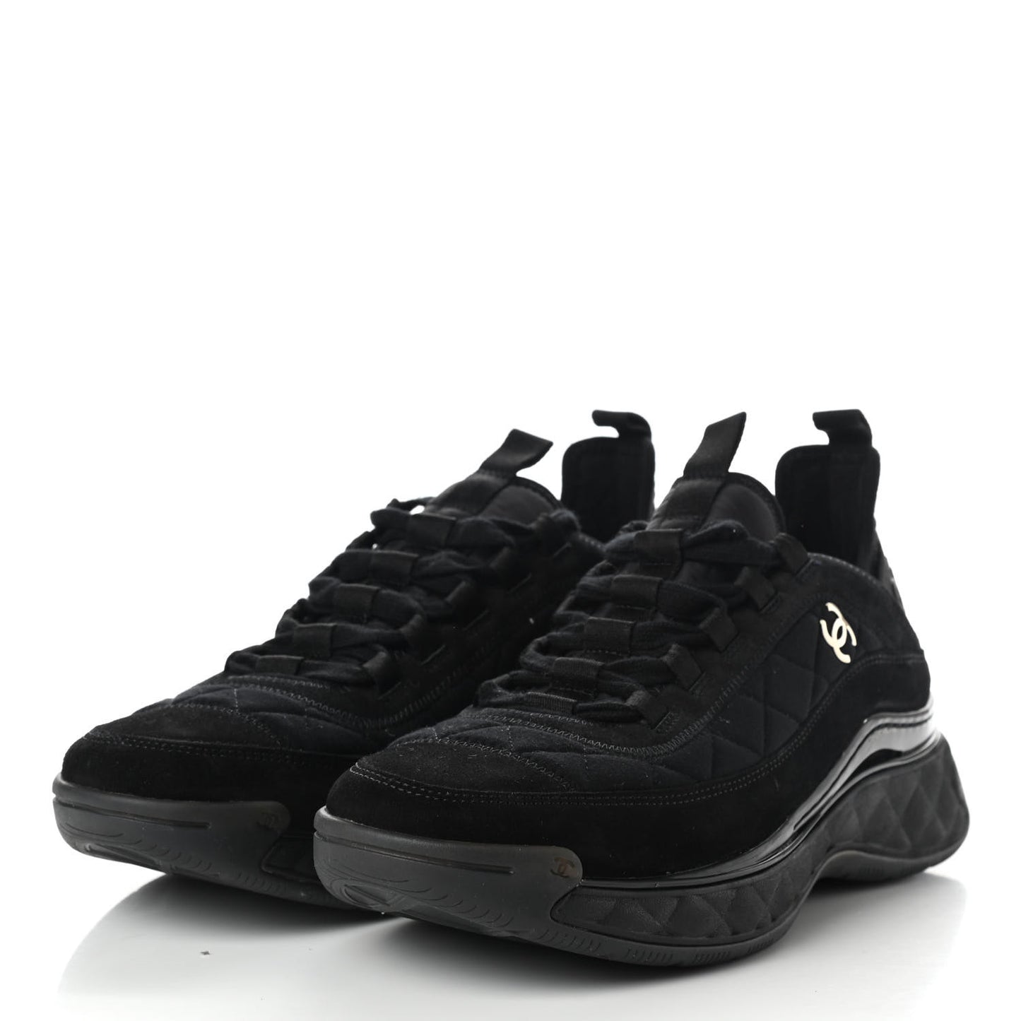 Suede Calfskin Mixed Fibers CC Sneakers 40 Black