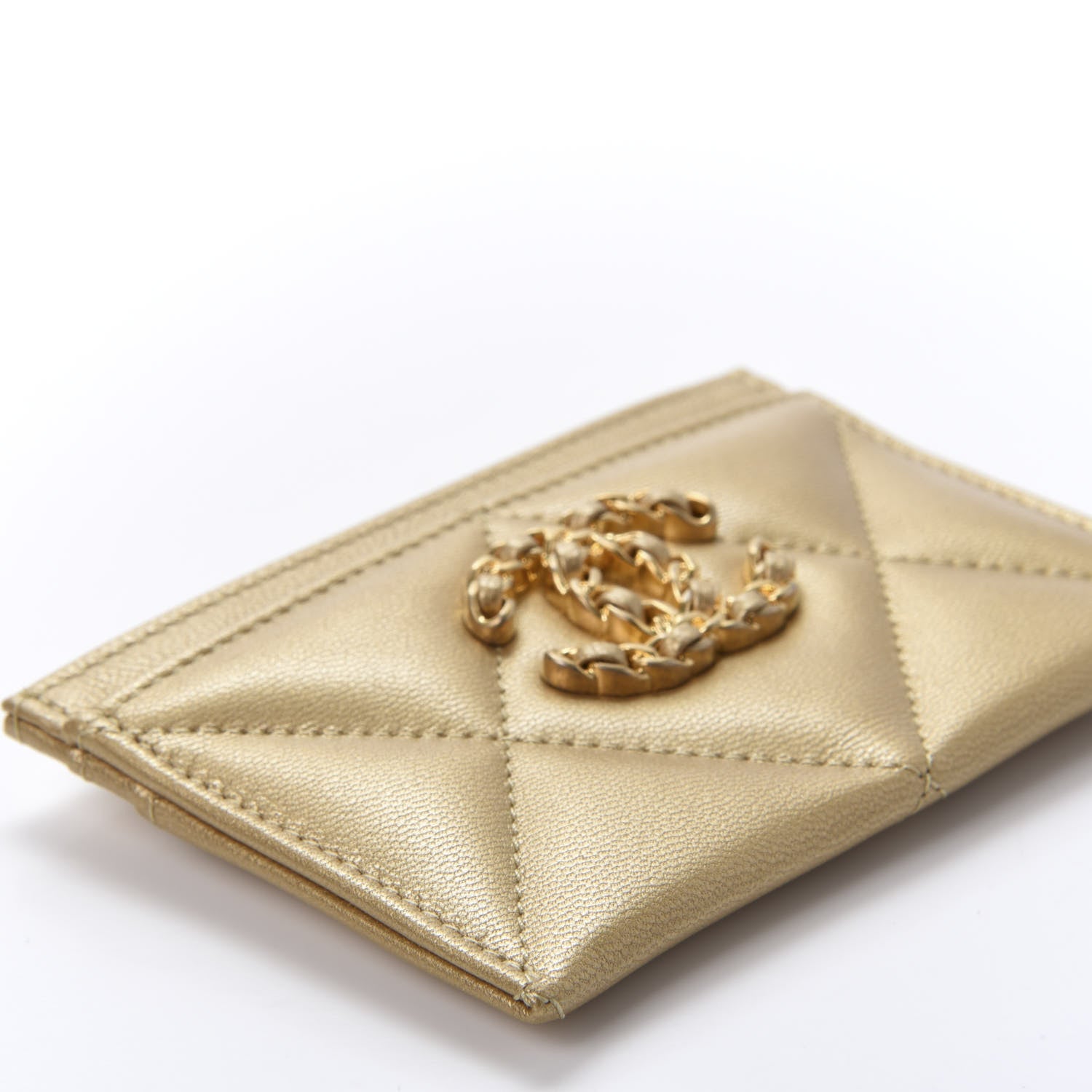 Chanel Metallic Goatskin Quilted Chanel 19 Card Holder Gold 6 of 11