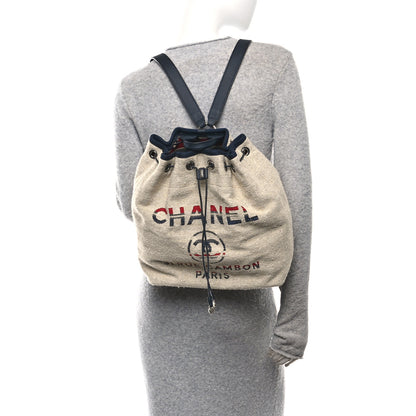 Chanel Striped Canvas Large Deauville Backpack Beige 2 of 10