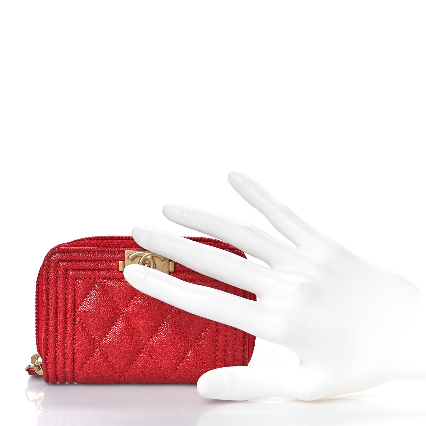 Caviar Quilted Boy Zip Around Coin Purse Wallet Red