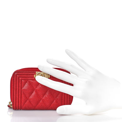 Chanel Caviar Quilted Boy Zip Around Coin Purse Wallet Red 2 of 9