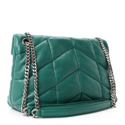 Saint Laurent Lambskin Quilted Small Loulou Puffer Monogram Chain Satchel Green Field 3 of 10
