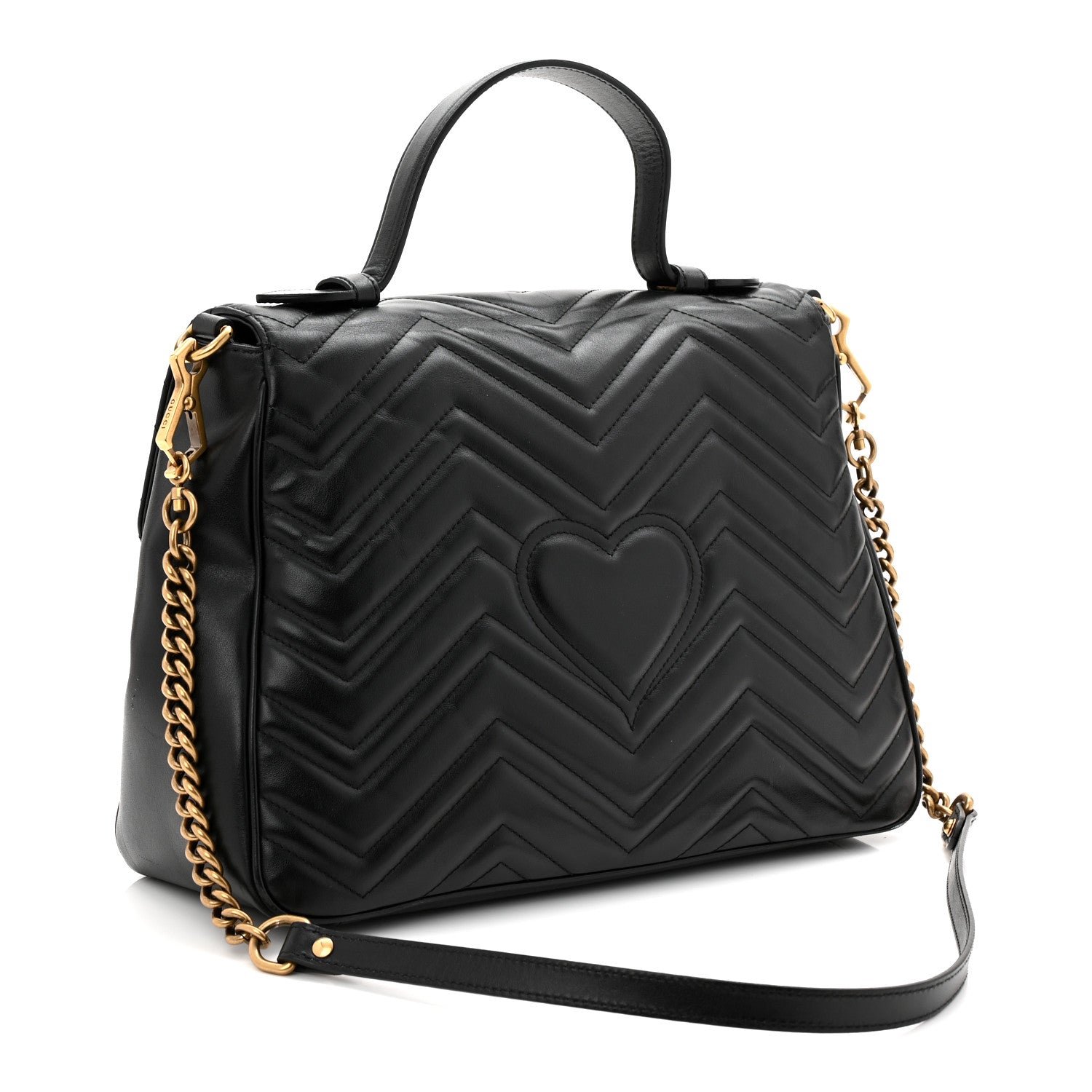 Gucci Calfskin Matelasse Medium GG Marmont Top Handle Shoulder Bag Black 3 of 10