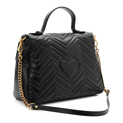 Gucci Calfskin Matelasse Medium GG Marmont Top Handle Shoulder Bag Black 3 of 10