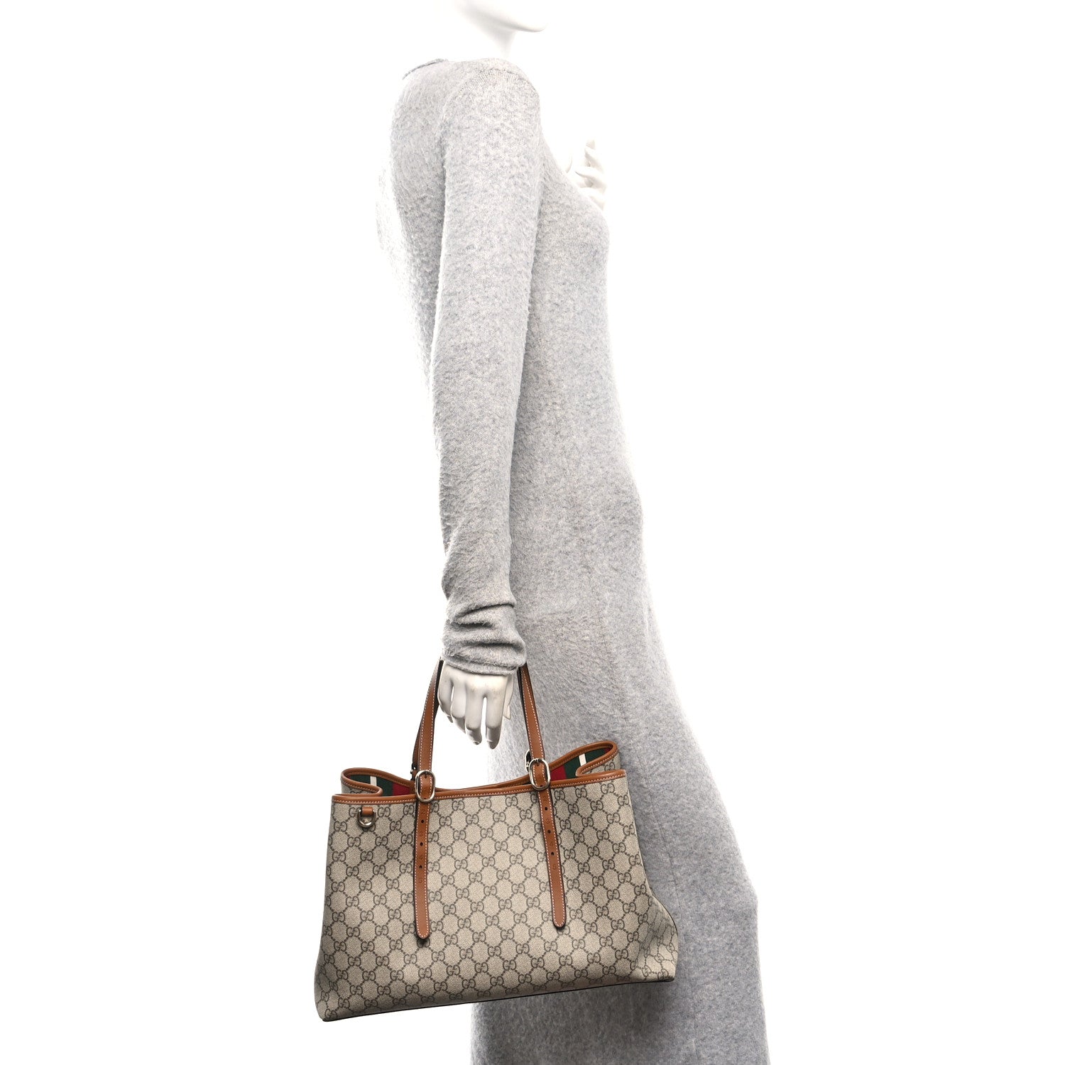 Gucci GG Supreme Monogram Emblem Large Tote Bag Beige Ebony Sundial 2 of 10