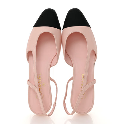 Chanel Calfskin Grosgrain Cap Toe CC Slingback Flats 39 Light Pink Black 2 of 10