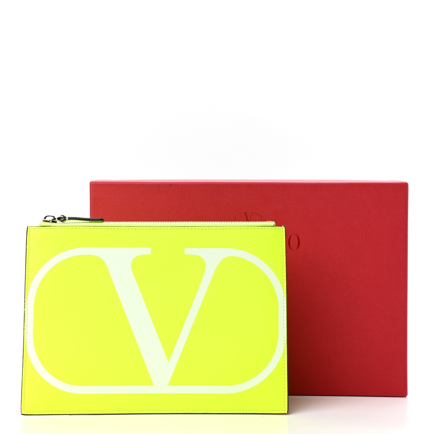 Valentino Garavani Calfskin Large VLogo Flat Zip Pouch Lime White 7 of 7