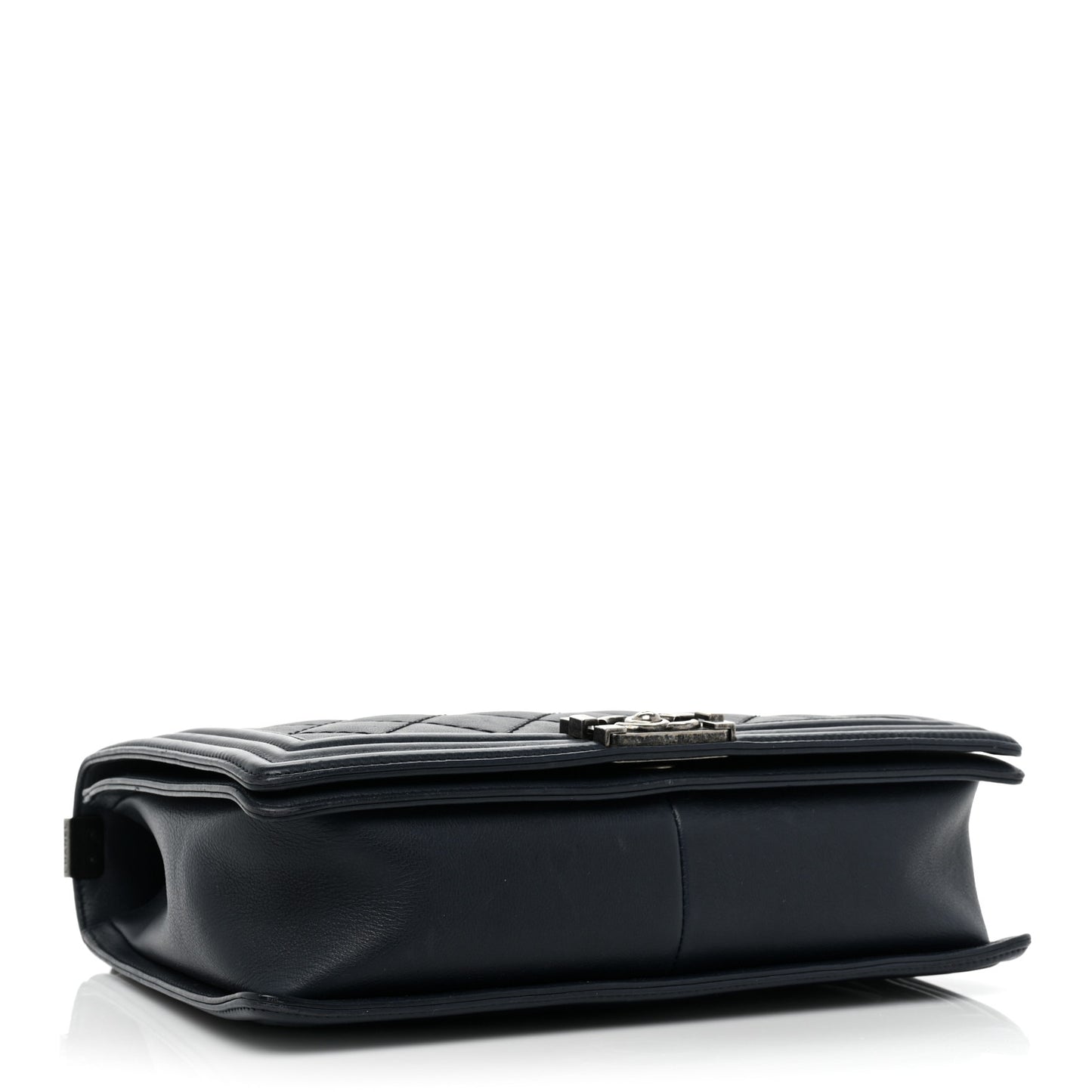 Calfskin Double Stitch Large Boy Flap Navy Blue