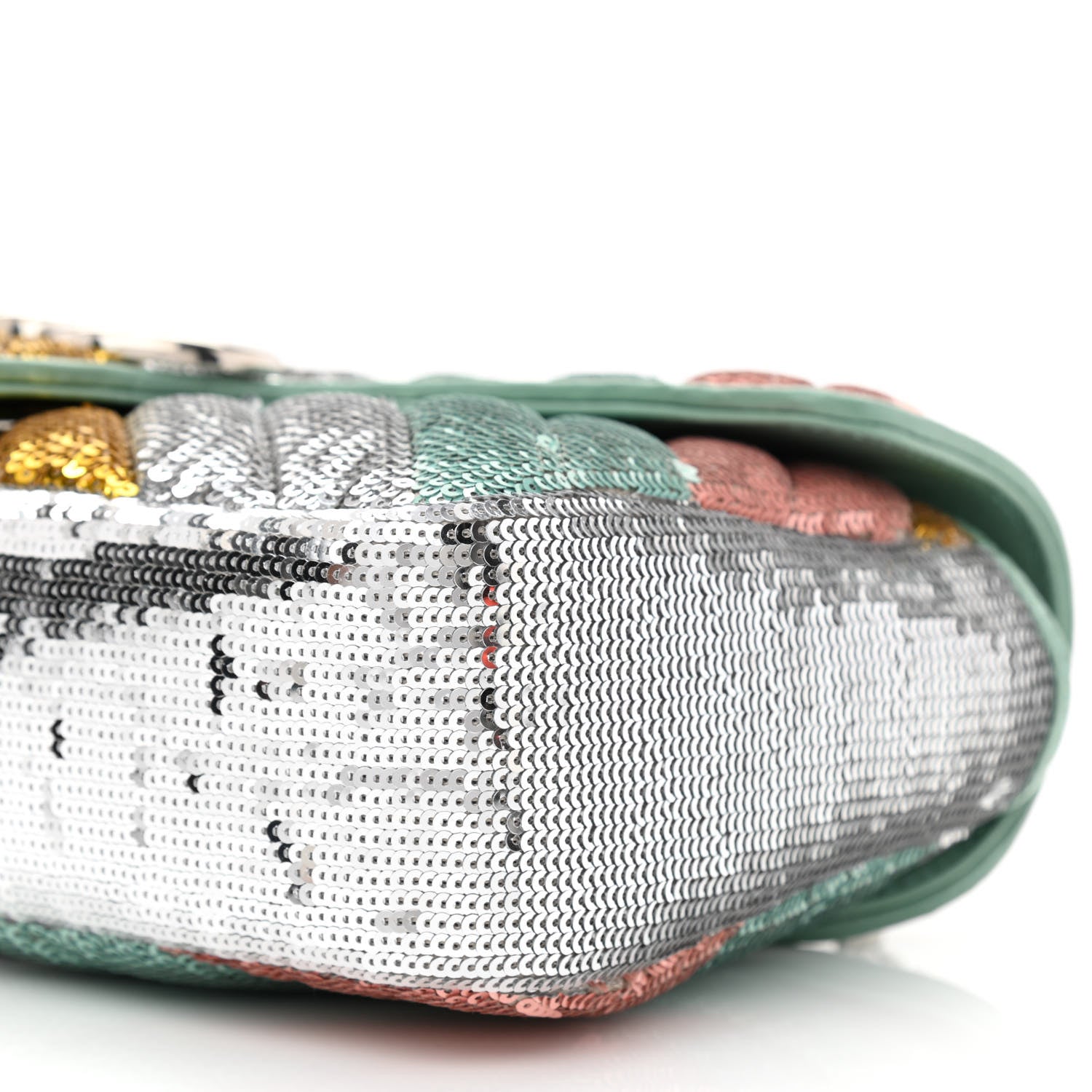 Gucci Sequin Satin Calfskin Matelasse Diagonal Small GG Marmont Shoulder Bag Grigio Argento Verde Chiaro Rosa Giallo Light Water Green 10 of 11