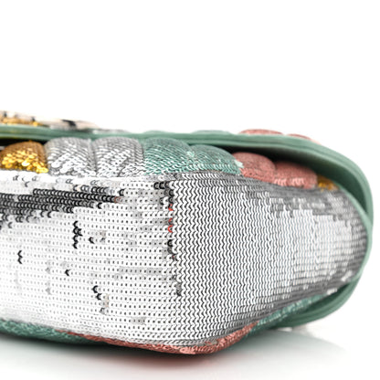 Gucci Sequin Satin Calfskin Matelasse Diagonal Small GG Marmont Shoulder Bag Grigio Argento Verde Chiaro Rosa Giallo Light Water Green 10 of 11