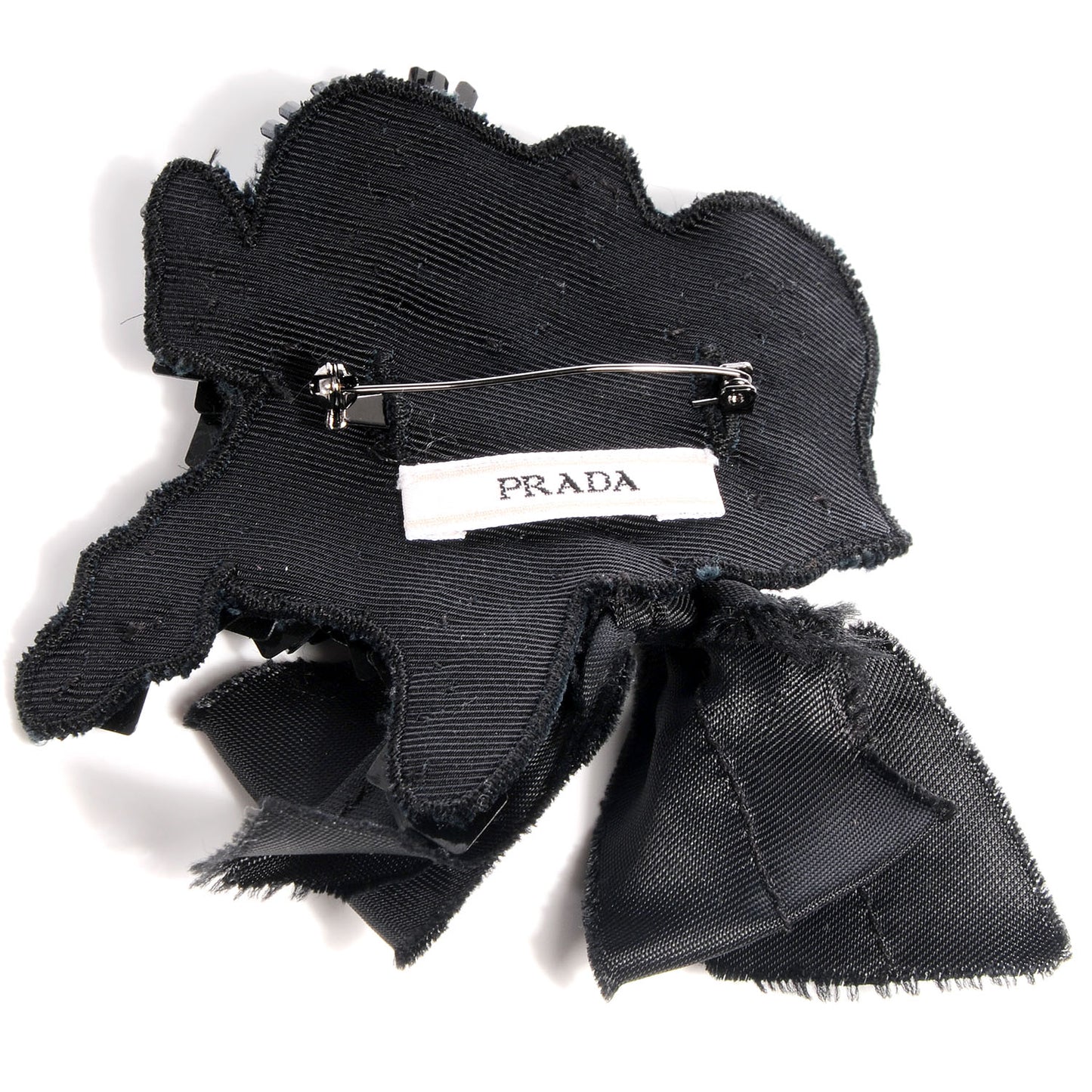 Vintage Beaded Ribbon Brooch Black